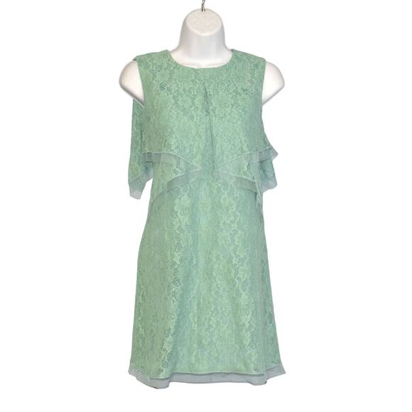 A8 NWT BCBG MAXAZRIA Amelie Lt Aqua Lace Flounce Layer Top Dress Size XXS $230 - Picture 3 of 8